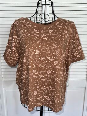 NOBO Mushroom Ringer Cropped Short Sleeve T-Shirt in Brown Juniors Plus Size XXL